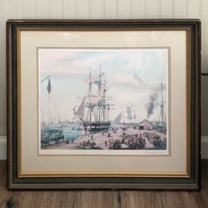 Roy Cross Signed Collotype Print “New Bedford Whaler, Warping In” Framed COA VTG